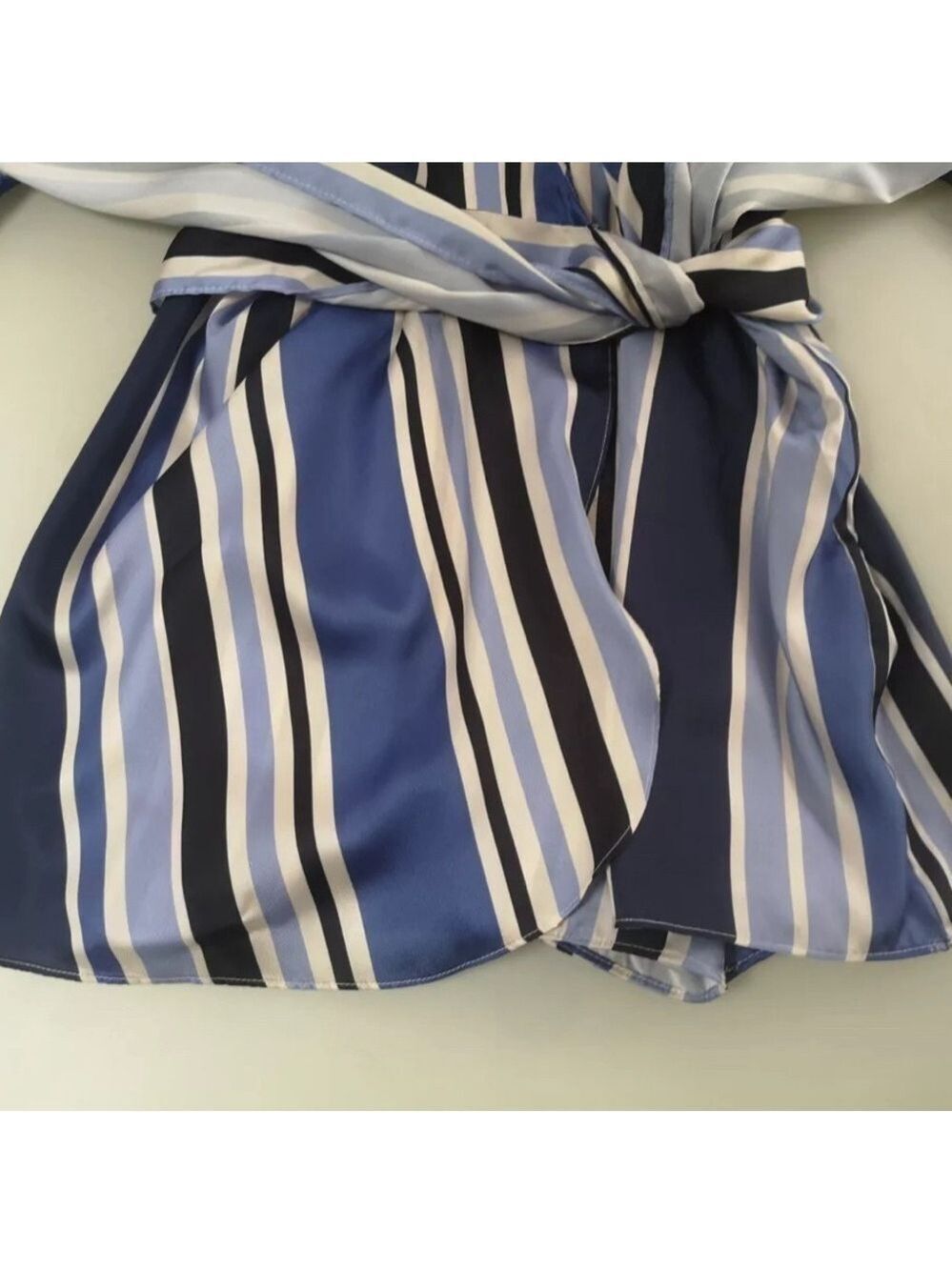 Zara Satin Striped Skort Romper Blue White Wrap V Neck NWT Size Small - Picture 10 of 16